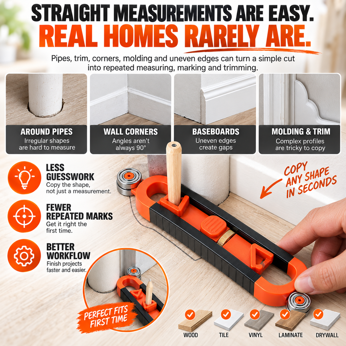 ✏️Contour Gauge Scribe Tool with Lock and Pencil