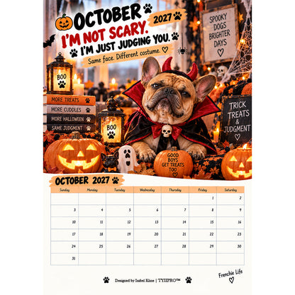 2027 French Bulldog Calendar – Funny Frenchie Wall Calendar, 12-Month Dog Calendar for French Bulldog Lovers