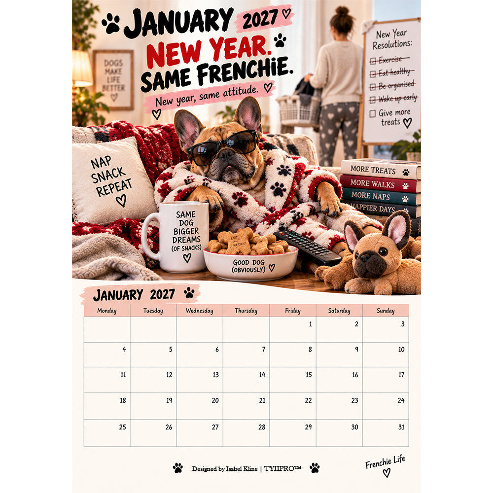 2027 French Bulldog Calendar – Funny Frenchie Wall Calendar, 12-Month Dog Calendar for French Bulldog Lovers