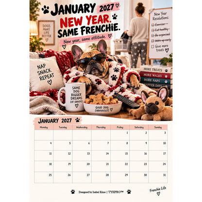 2027 French Bulldog Calendar – Funny Frenchie Wall Calendar, 12-Month Dog Calendar for French Bulldog Lovers
