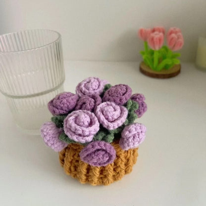 💐Handmade Crochet Rose Bouquet Coaster Set🎁(Includes Flower Baskets)