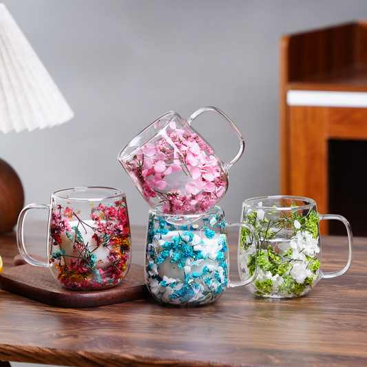 🌸Transparent Double Glass Flower Tea Cup