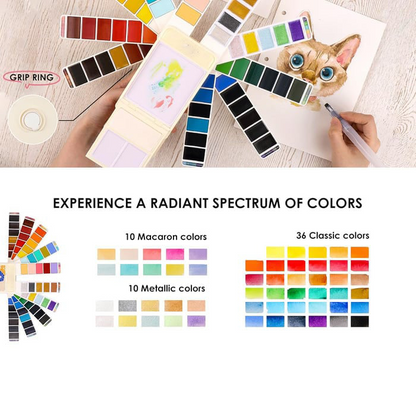 🎨Foldable Watercolor Set Of 56 With Water Brush Pen
