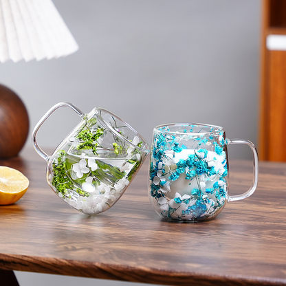 🌸Transparent Double Glass Flower Tea Cup
