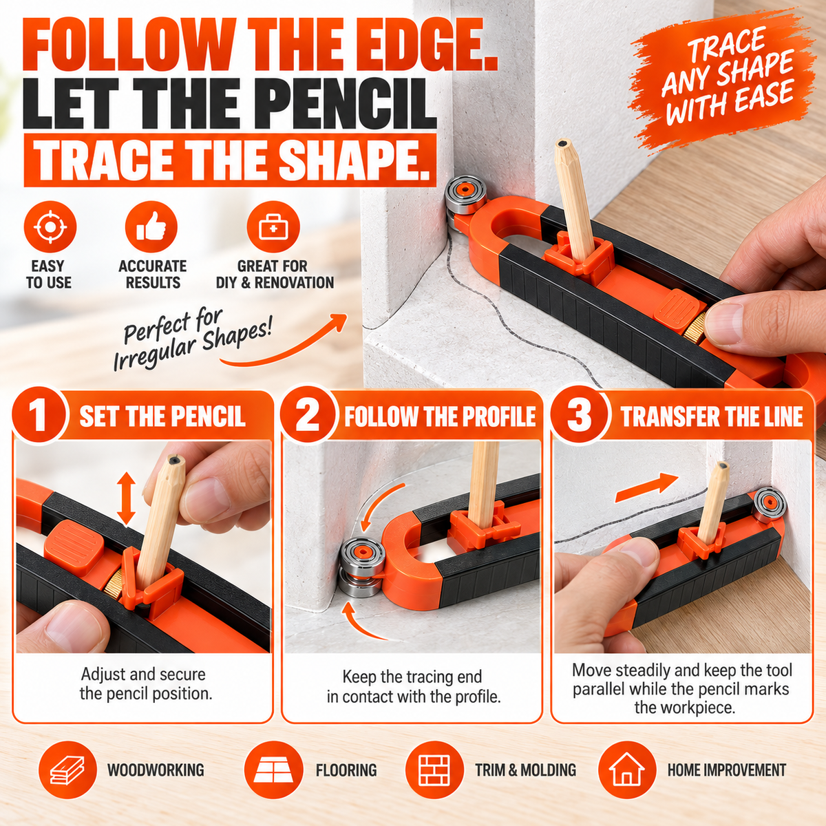 ✏️Contour Gauge Scribe Tool with Lock and Pencil