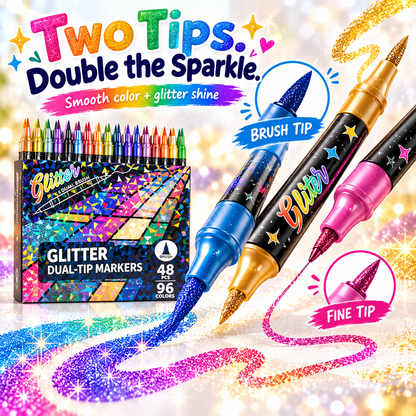 🎨Glitter Effect Brush Markers🥇✨: Create Sparkling Art Smoothly 🥳(🌈24-120 Colors | Smooth No Clog | No Bleed Through📝)