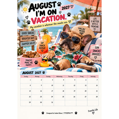 2027 French Bulldog Calendar – Funny Frenchie Wall Calendar, 12-Month Dog Calendar for French Bulldog Lovers