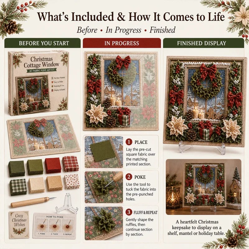 🎄 DIY 3D Fabric Poke Art Christmas Keepsake Kit – No-Sewing Holiday Craft with Display Stand ✨🎁Buy 2 Get 1 FREE — Add Any 3 Pcs To Cart🎉