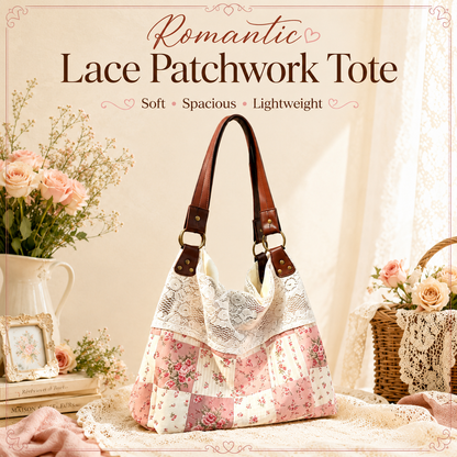 Floral-Print Patchwork Lace Handbag
