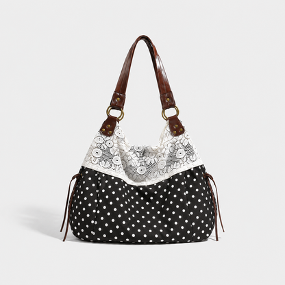 Floral-Print Patchwork Lace Handbag