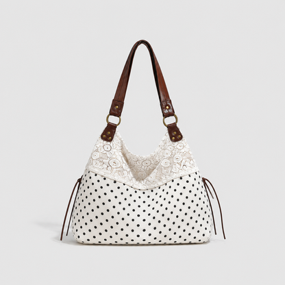 Floral-Print Patchwork Lace Handbag