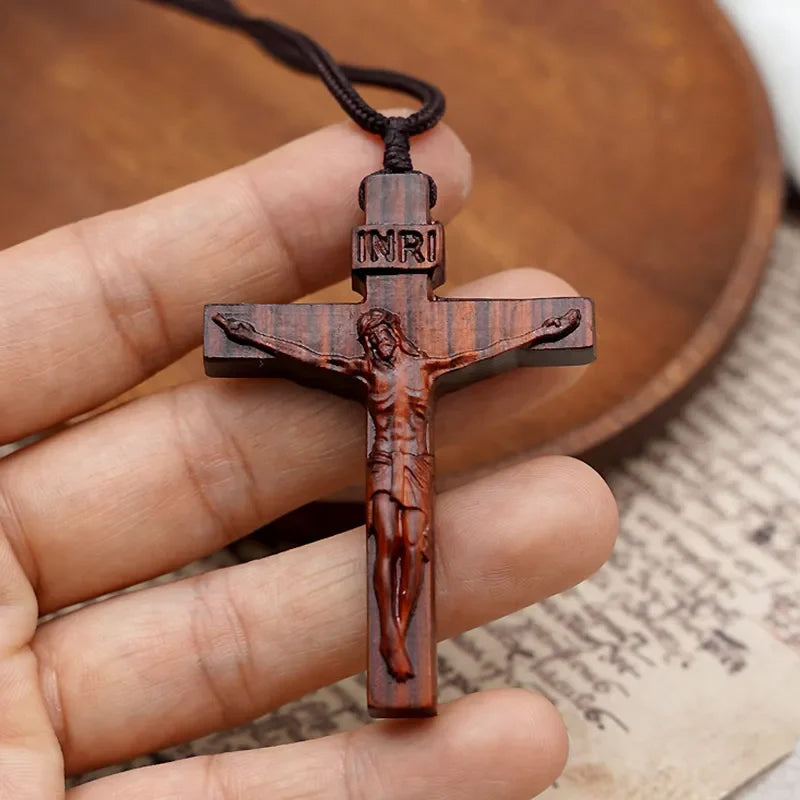 Jesus Cross Wooden Necklace - elehancea