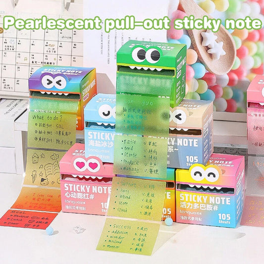 📌Kawaii Style Pull-Out Pearl Gradient Sticky Notes – 105 Sheets & 7-Color Cycle🎨