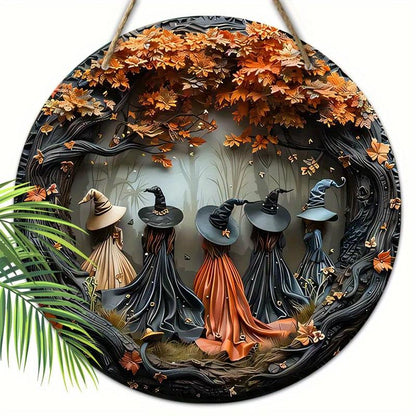 Witch Pattern Wooden Hanging Sign