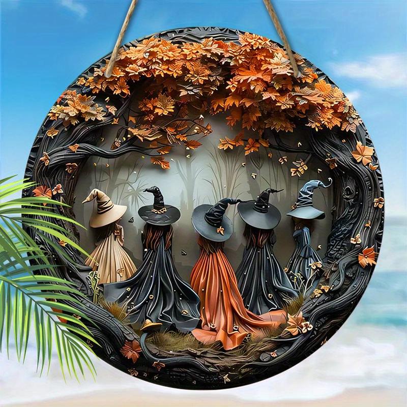 Witch Pattern Wooden Hanging Sign