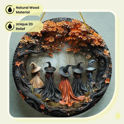 Witch Pattern Wooden Hanging Sign