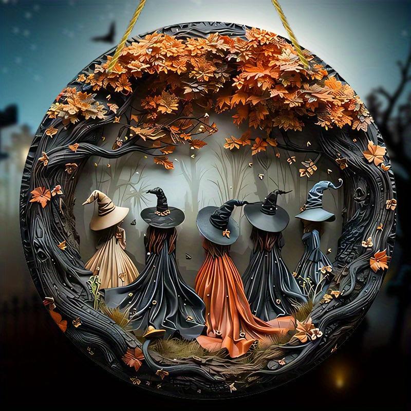 Witch Pattern Wooden Hanging Sign