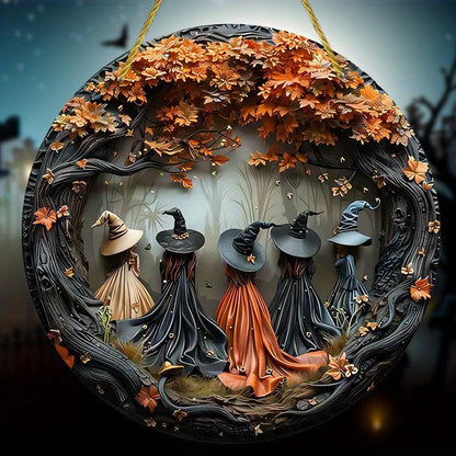 Witch Pattern Wooden Hanging Sign