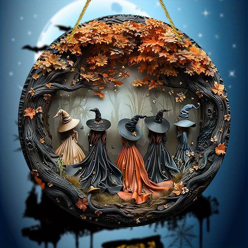 Witch Pattern Wooden Hanging Sign