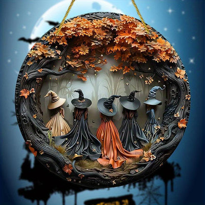 Witch Pattern Wooden Hanging Sign