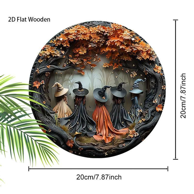 Witch Pattern Wooden Hanging Sign