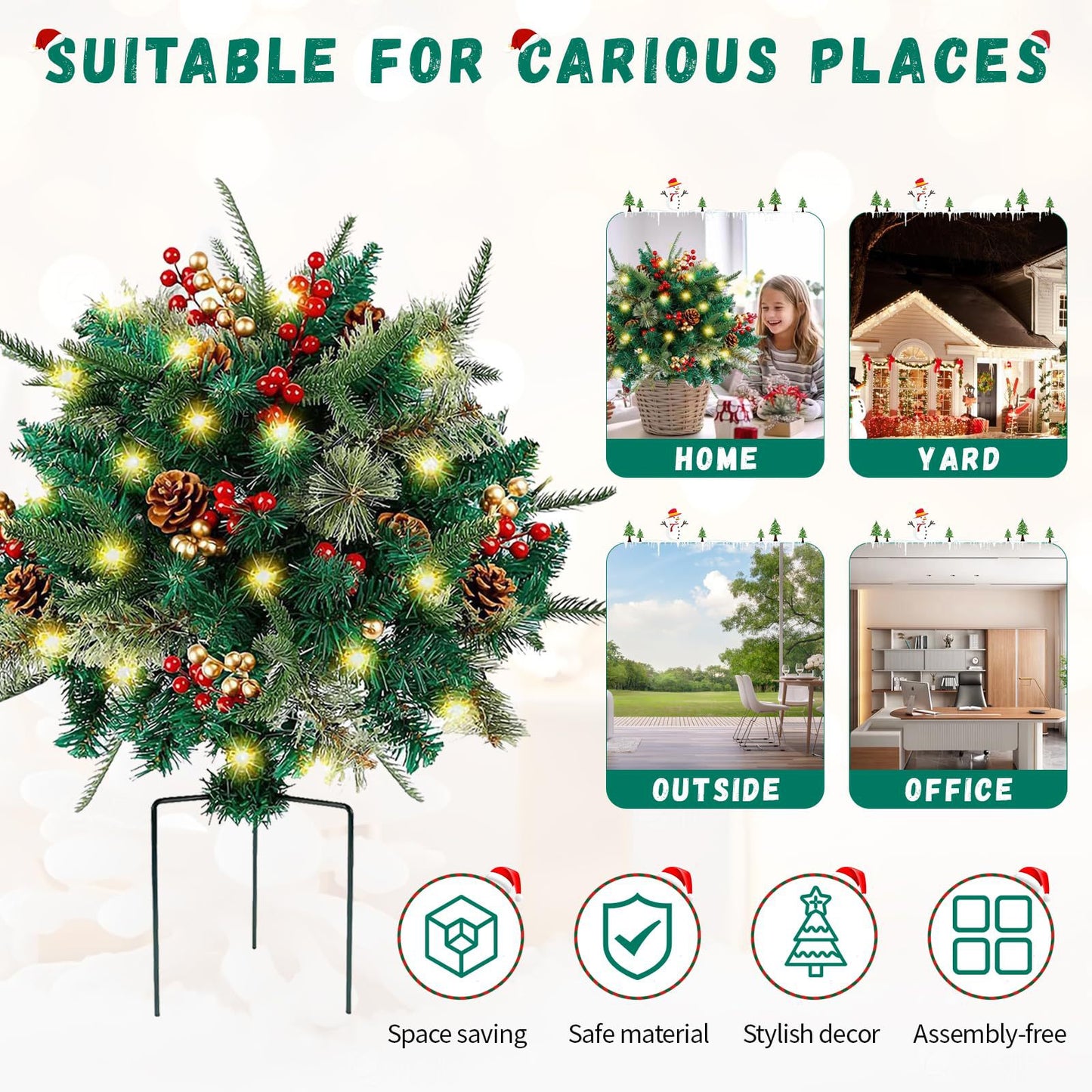 🎄🔥Pre-lit Artificial Christmas Tree Urn Filler💐