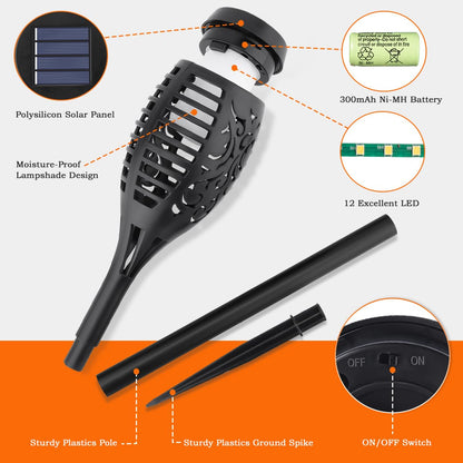 2025 Upgraded Solar Torch Lights with Flickering Flame Effect for Halloween Outside Patio Pathway Yard Decor