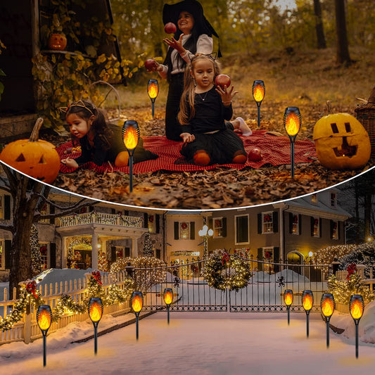 2025 Upgraded Solar Torch Lights with Flickering Flame Effect for Halloween Outside Patio Pathway Yard Decor