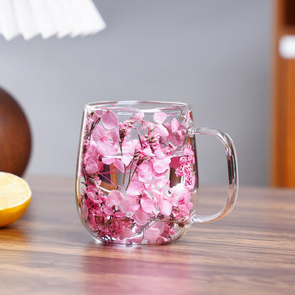 🌸Transparent Double Glass Flower Tea Cup