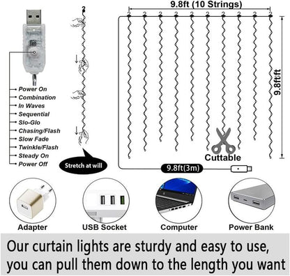 💡300 LED Curtain Fairy Lights with Remote – 8 Sparkling Modes for Christmas & Parties