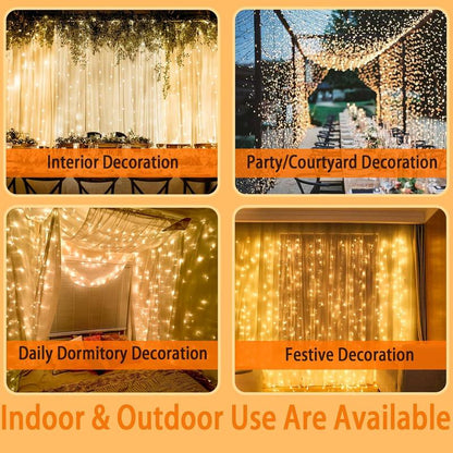 💡300 LED Curtain Fairy Lights with Remote – 8 Sparkling Modes for Christmas & Parties