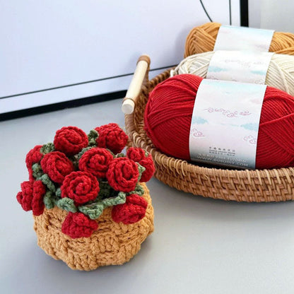 💐Handmade Crochet Rose Bouquet Coaster Set🎁(Includes Flower Baskets)