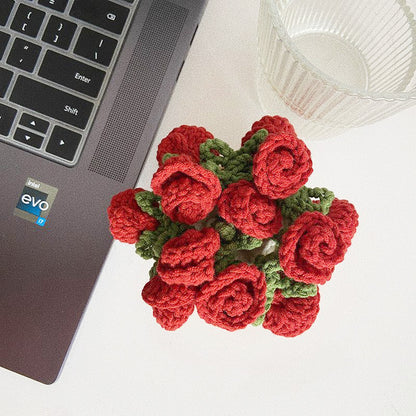💐Handmade Crochet Rose Bouquet Coaster Set🎁(Includes Flower Baskets)