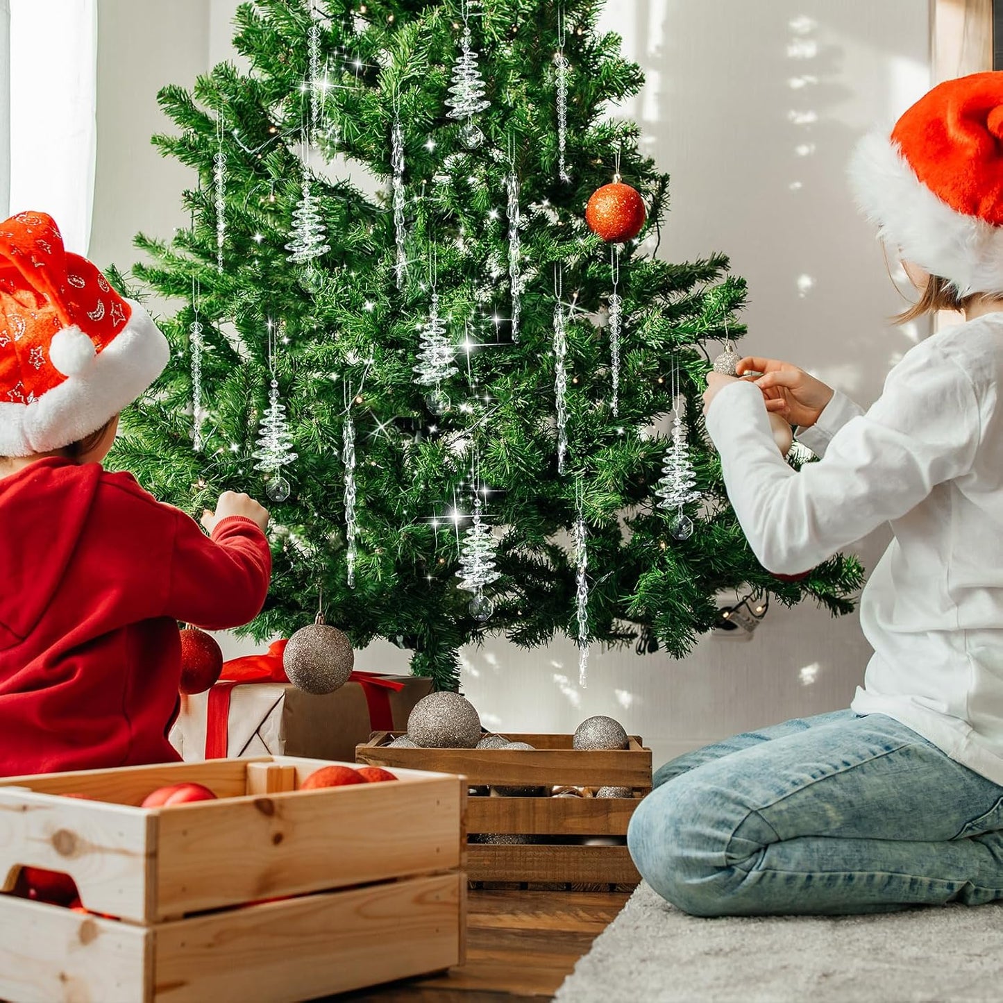 24 Pcs Crystal Icicle Christmas Tree Ornaments(3 Styles Christmas Icicles)