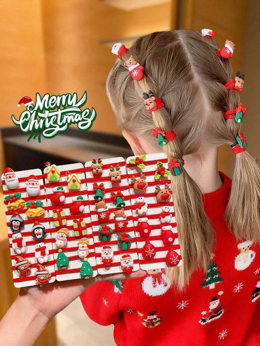 🎄40pcs/Set Cute Christmas Hair Scrunchies, Ideal For Holiday Hairstyles🎀