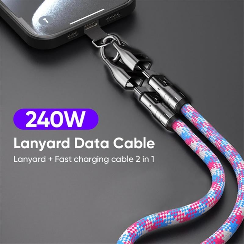 2 IN 1 Cell Phone Lanyard Fast Charging Data Cable