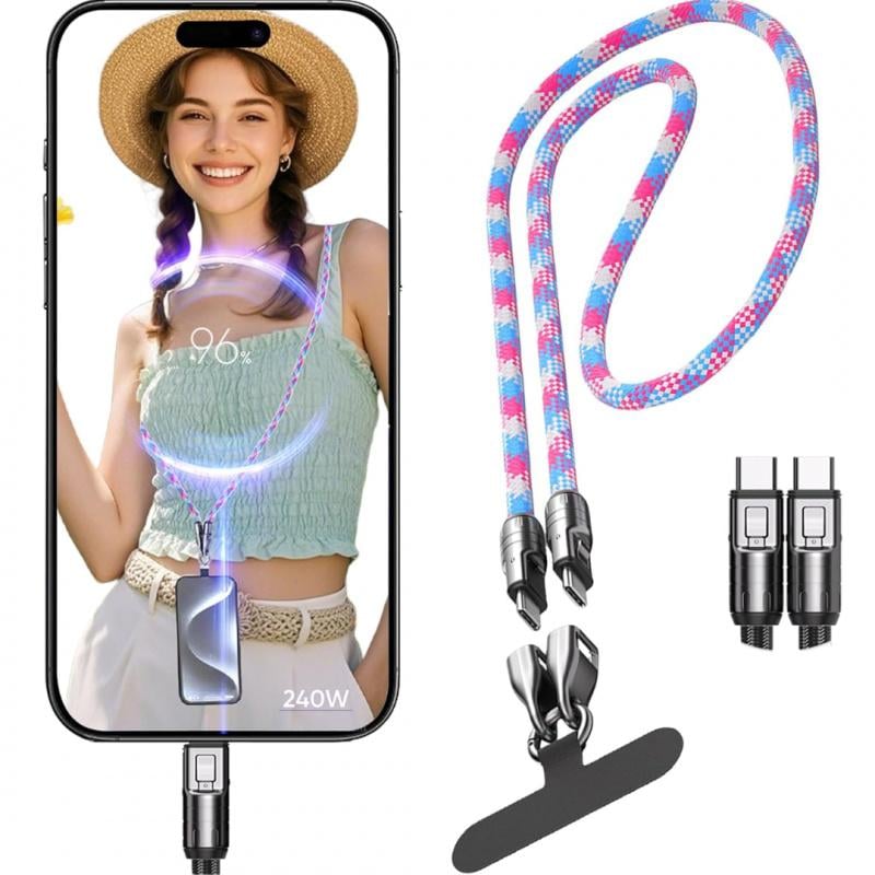 2 IN 1 Cell Phone Lanyard Fast Charging Data Cable