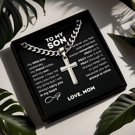 ❤️"To My Son" Stainless Steel Cross Pendant Necklace(🎁Free Gift Box)
