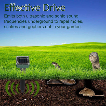 Upgraded 7000ft.🔥Solar Power Ultrasonic Gopher Mice Mole Pest Snake Repellent