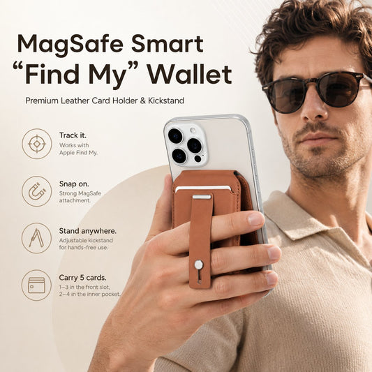 🛡️ MagSafe Smart "Find My" Wallet – Premium Leather Card Holder & Kickstand