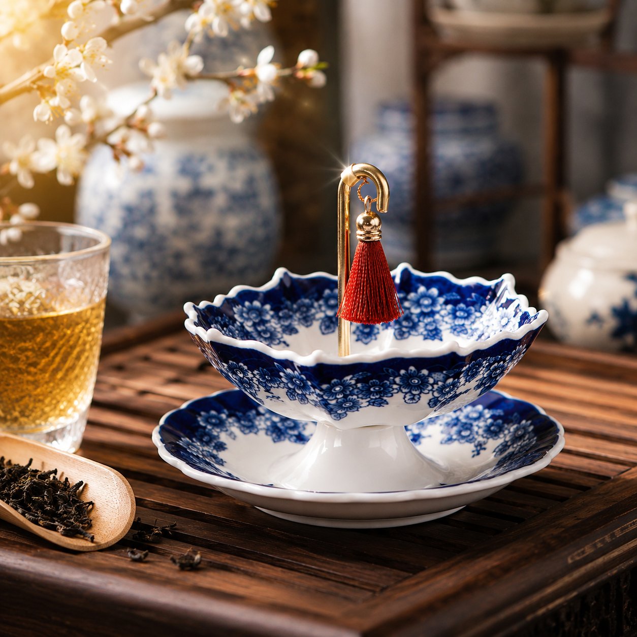 5000-Year Blue and White Porcelain Umbrella Tea Infuser Set