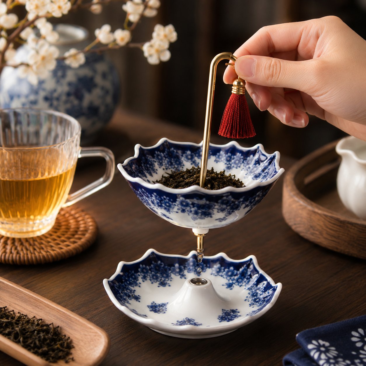 5000-Year Blue and White Porcelain Umbrella Tea Infuser Set