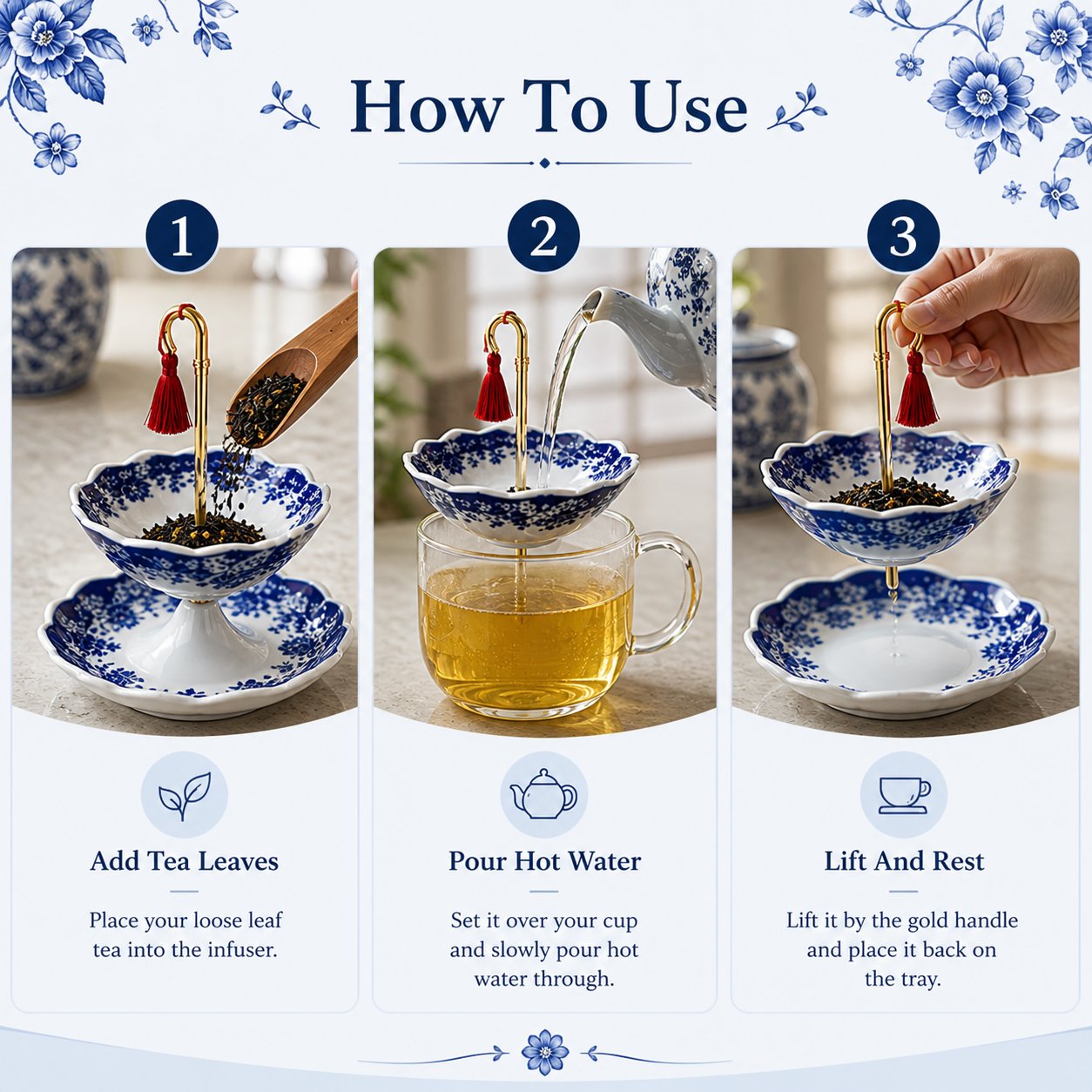 5000-Year Blue and White Porcelain Umbrella Tea Infuser Set