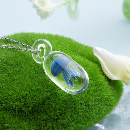 🌊Handmade Fused Glass Jellyfish Necklace