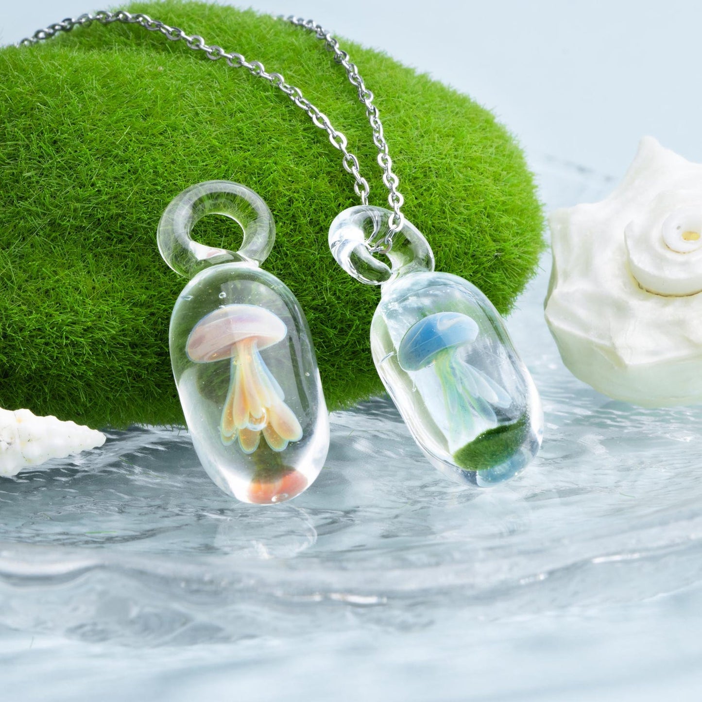 🌊Handmade Fused Glass Jellyfish Necklace