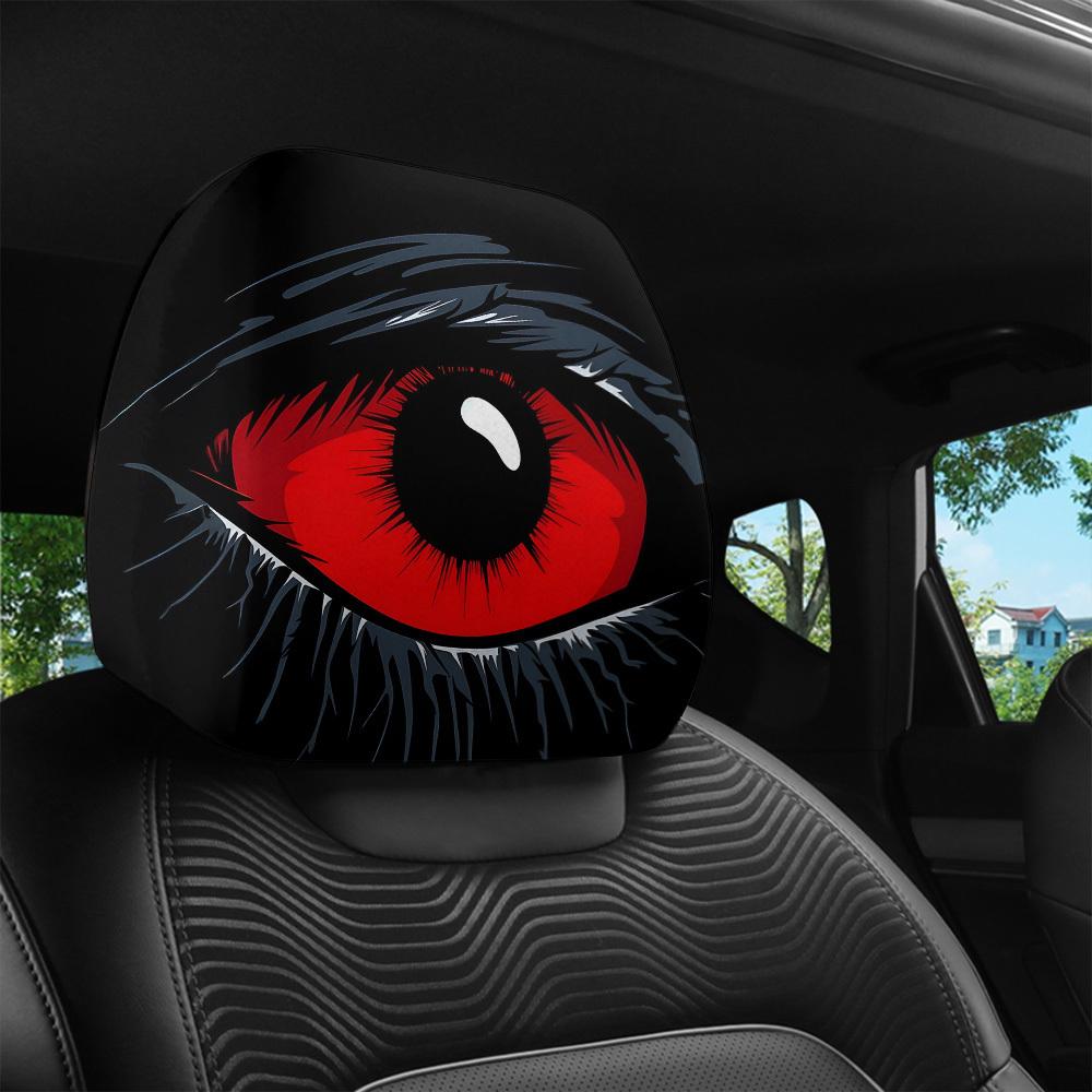 2pcs Red Devil's Eye Car Headrest Covers