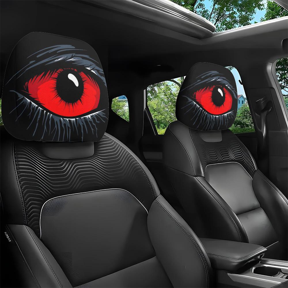 2pcs Red Devil's Eye Car Headrest Covers