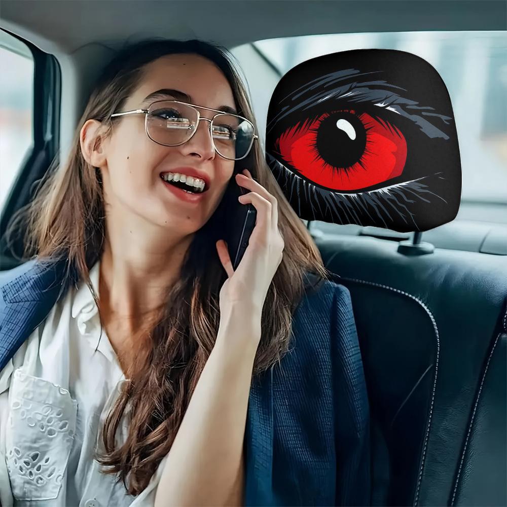 2pcs Red Devil's Eye Car Headrest Covers