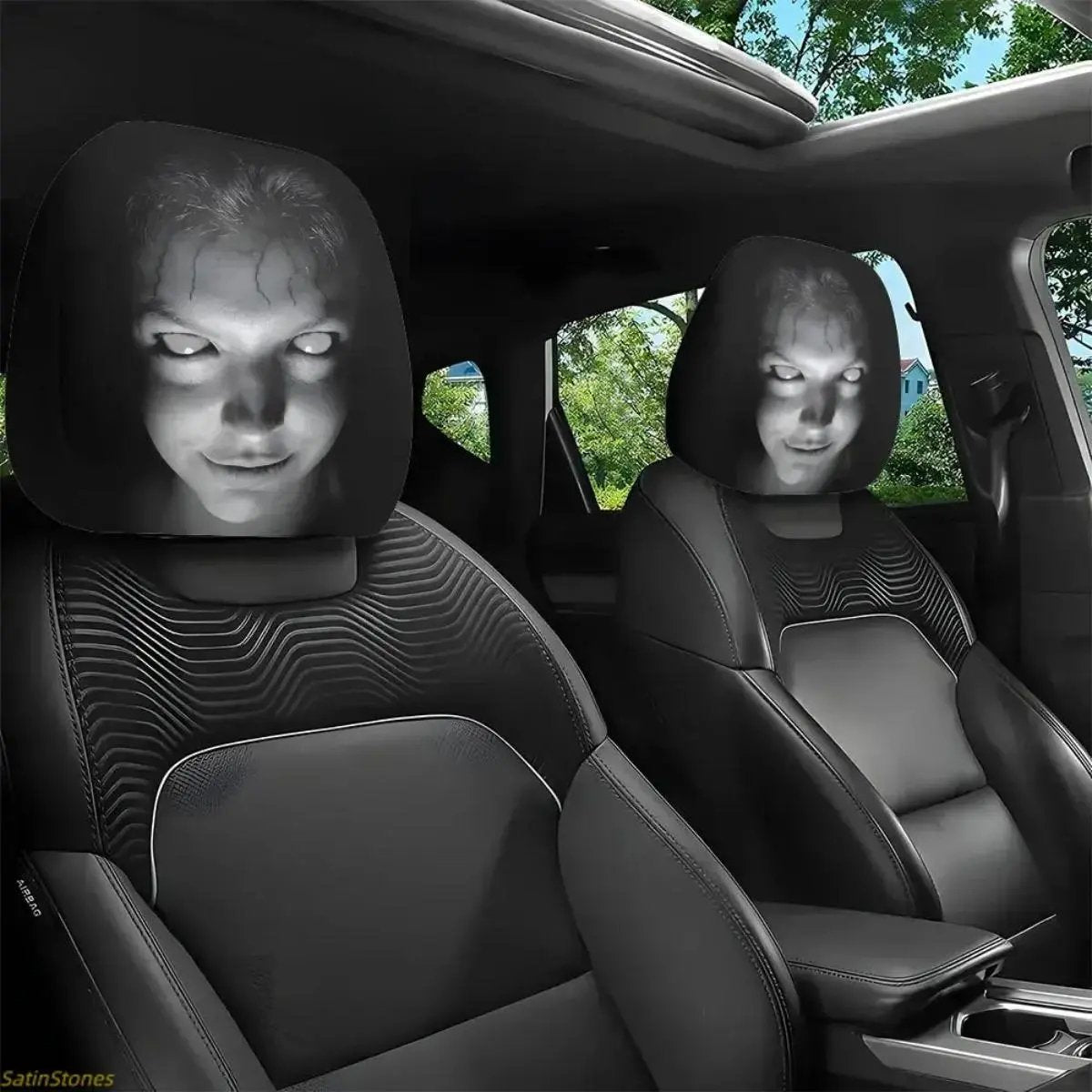 2pcs Red Devil's Eye Car Headrest Covers