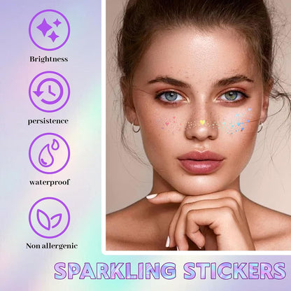 Holographic Multicolour Glitter Freckles Face Tattoos（8PCS）